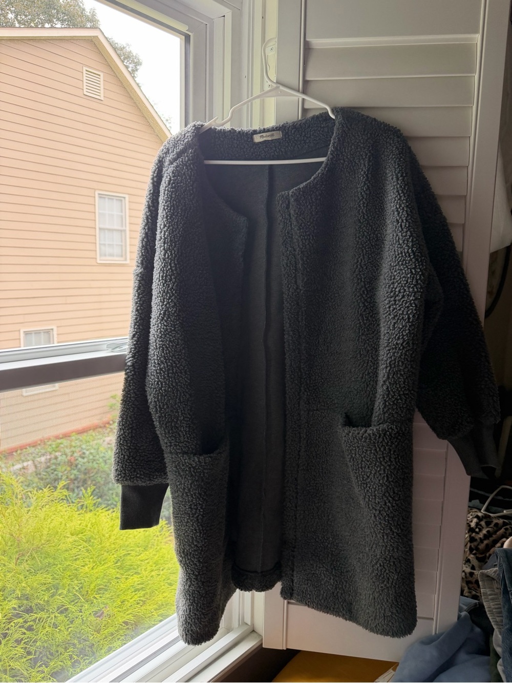 Madewell Gray Teddy Coat with Pockets